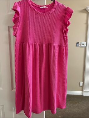 Discount Divas Pink Ruffle Sleeve Dress